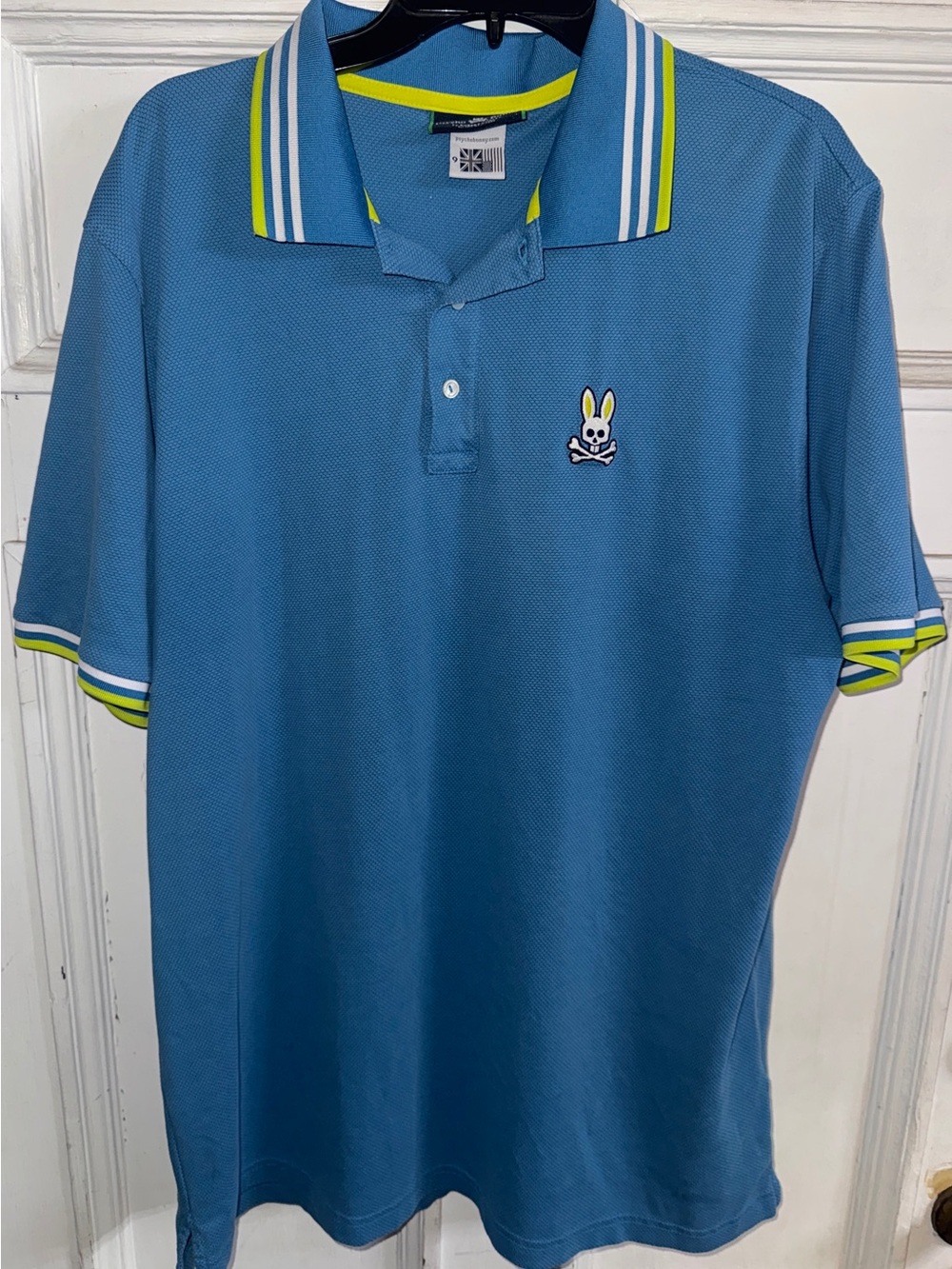 Psycho Bunny Blue Polo with Neon Yellow Contrast Trim